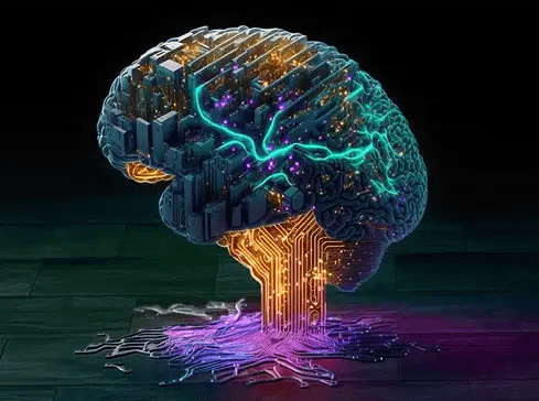 AI Brain in an abstract wood environment