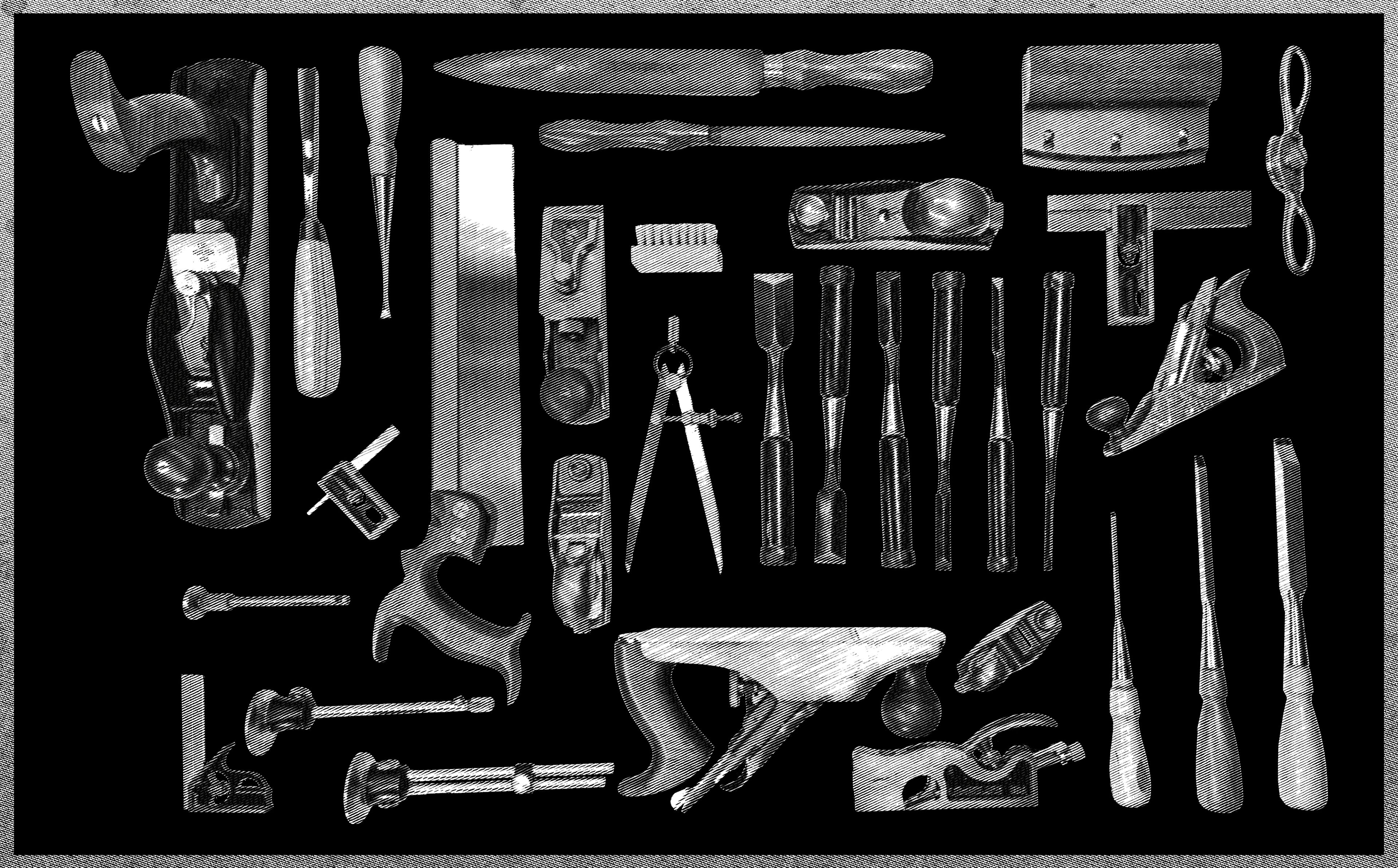 Stylized flatlay of woodworking hand tools