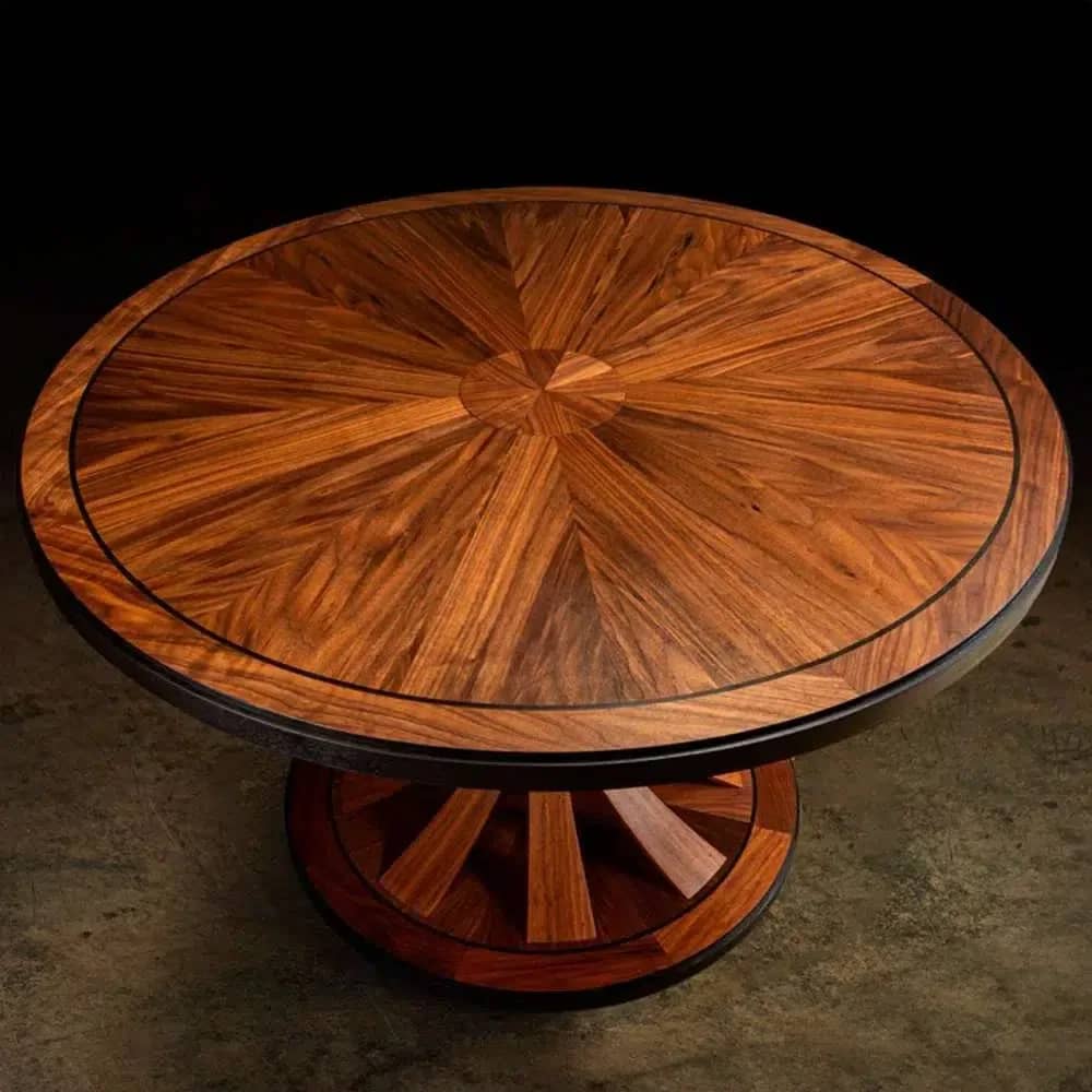 Roots Sunburst Veneer Dining Table in Walnut